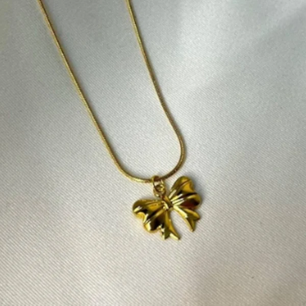 Anti Tarnish 18K Gold Plated Small Bow Minimal Necklace - Image 3