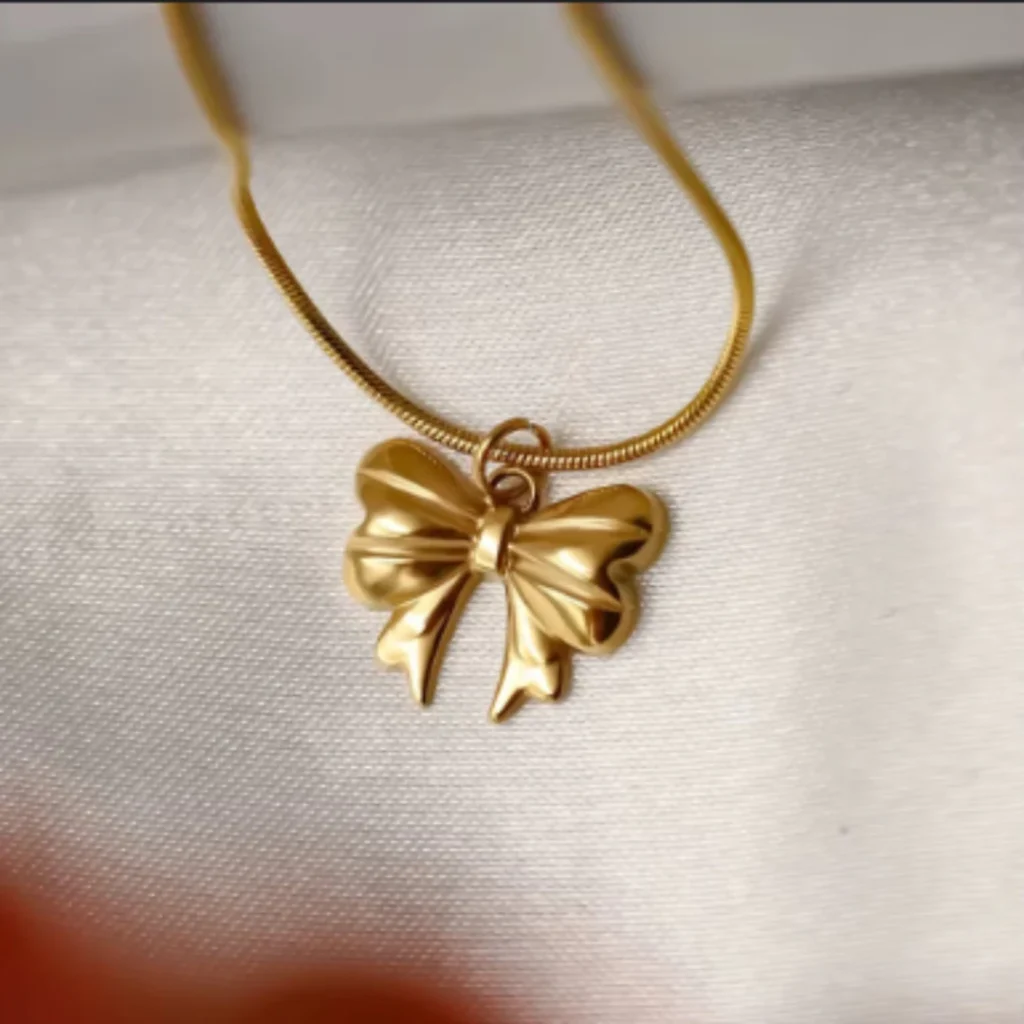 Anti Tarnish 18K Gold Plated Small Bow Minimal Necklace