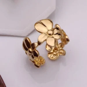 Gold Plated Anti Tarnish Stainless Steel Flower Themed Adjustable Finger Ring (Copy)