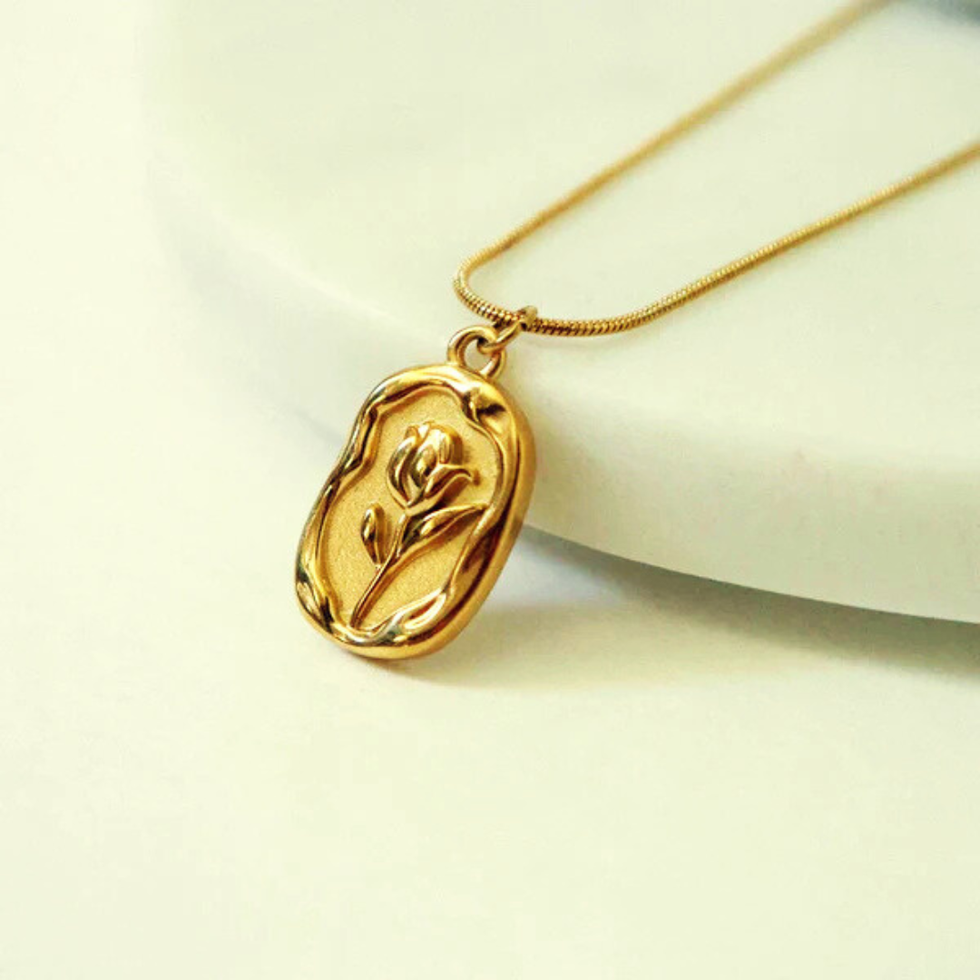 Gold Plated Anti Tarnish Rose Themed Pendant