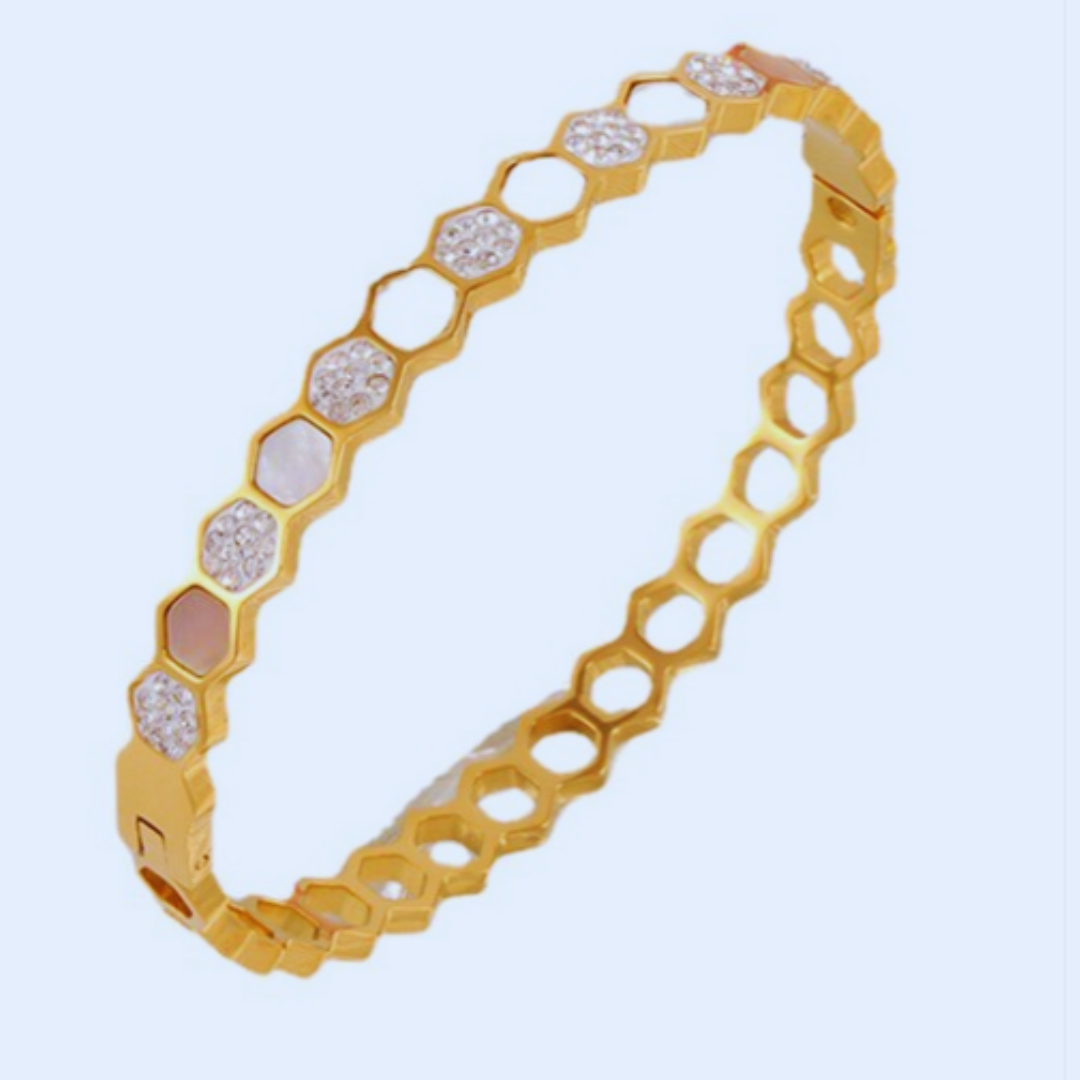 Stainless Steel Gold Plated Stones Studded Kada Bracelet