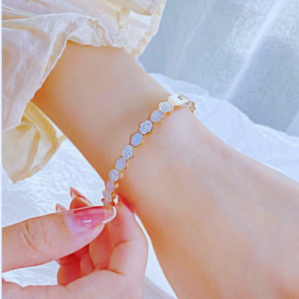 Stainless Steel Gold Plated Stones Studded Kada Bracelet - Image 2