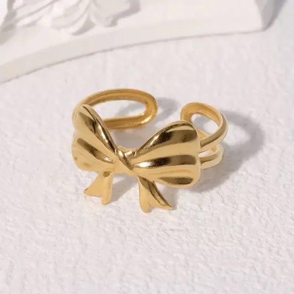 Gold Plated Anti Tarnish Stainless steel Bow Ring - Image 4