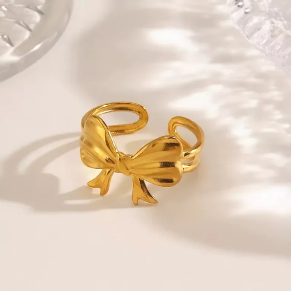 Gold Plated Anti Tarnish Stainless steel Bow Ring - Image 3