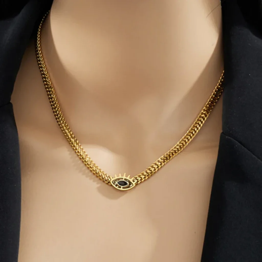 Gold Plated Stainless Steel Anti Tarnish Evil Eye CZ Necklace