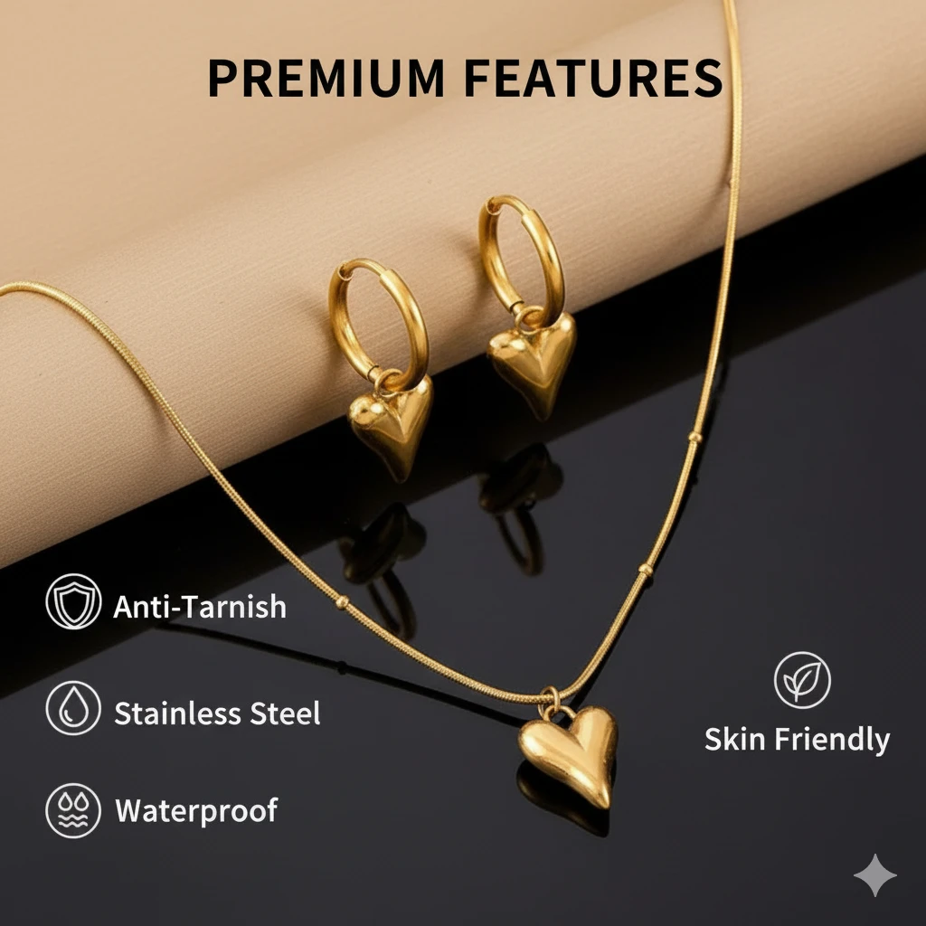 Gold-Plated Anti Tarnish Heart Themed Jewellery Set