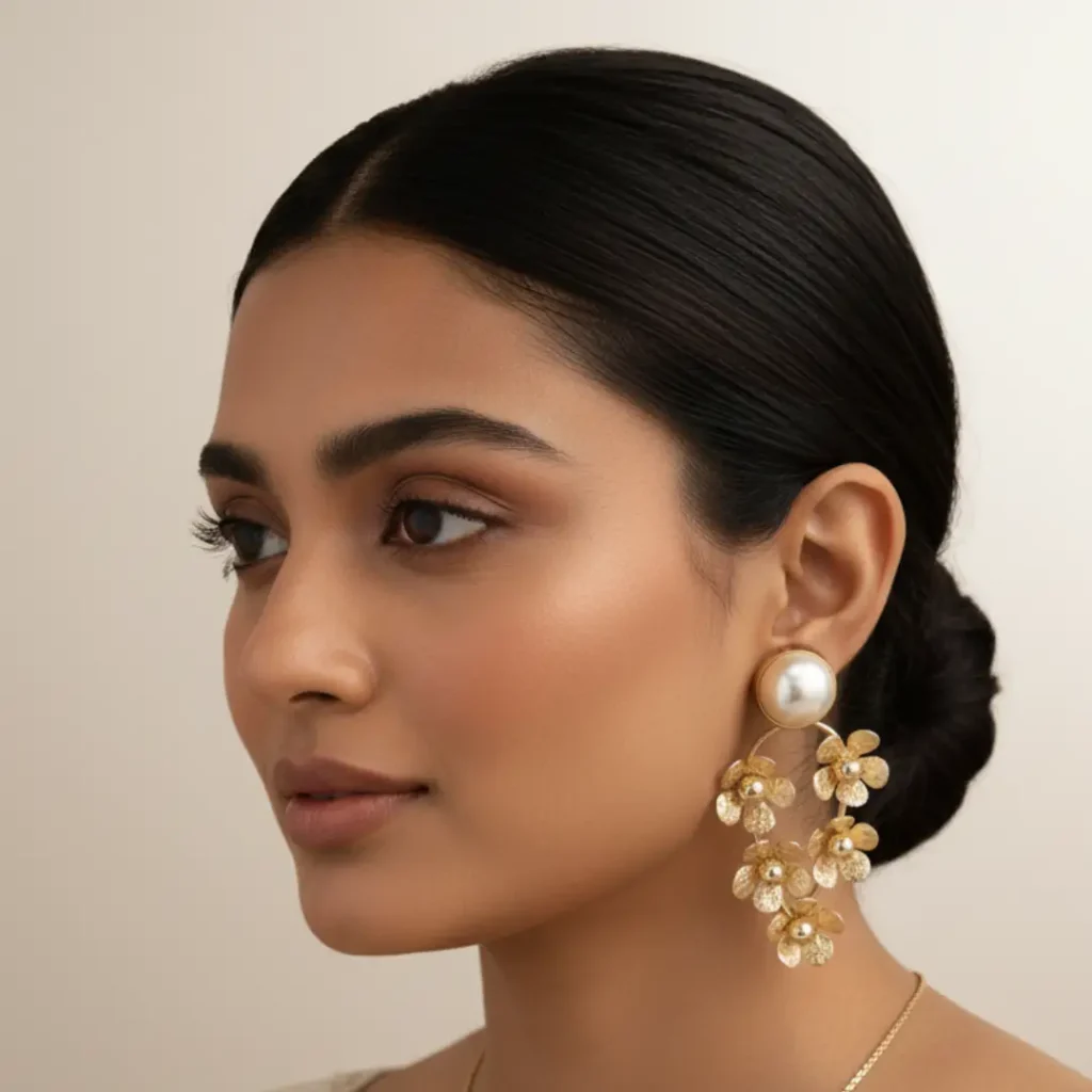 Gold Plated Anti Tarnish Stainless Steel Flowers Bunch Earrings