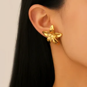 Gold Plated Anti Tarnish Stainless Steel Floral Themed Stud Earings