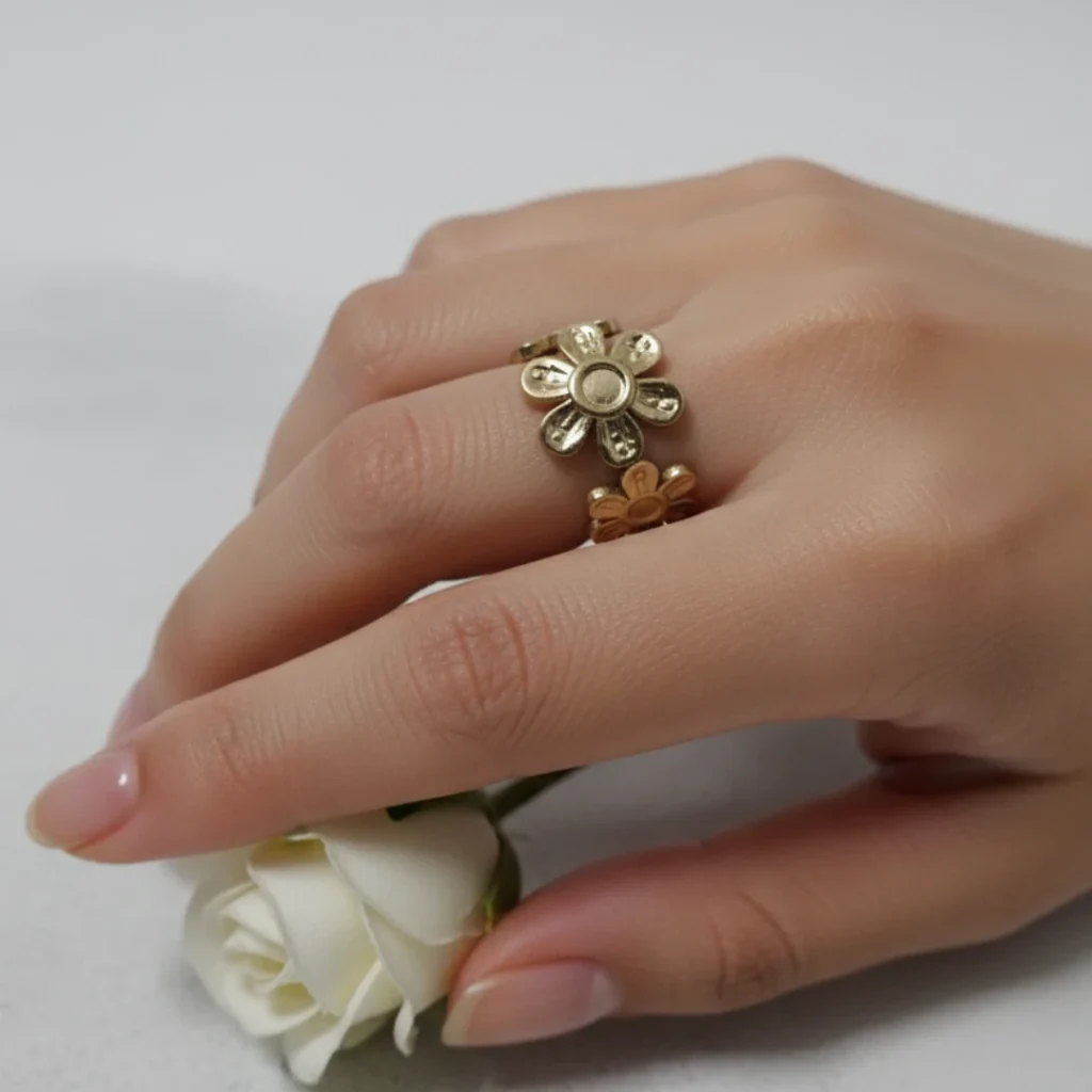 Gold Plated Anti Tarnish Stainless Steel Flower Ring