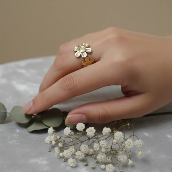 Gold Plated Anti Tarnish Stainless Steel Flower Ring - Image 4