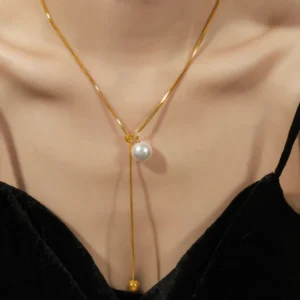 Gold Plated Stainless Steel Anti Tarnish Big Pearl chain Pendant