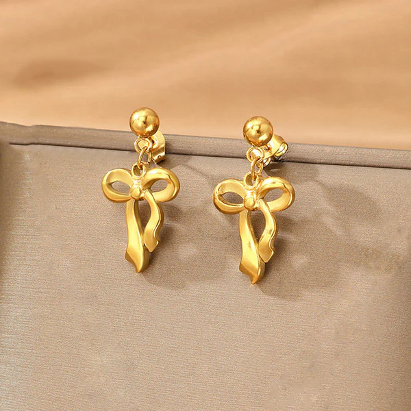 Gold Plated Anti Tarnish Stainless Steel Bow Earrings