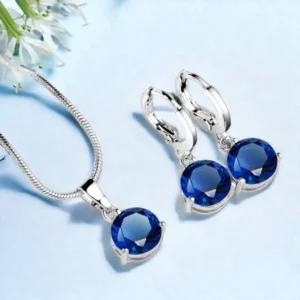 Silver Plated Blue CZ Stone-Studded Colorful Anti Tarnish Pendant Set