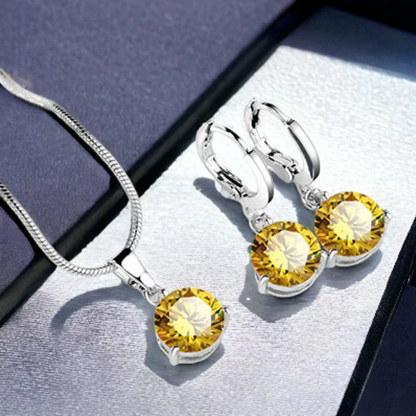 Silver Plated Yellow CZ Stone-Studded Colorful Anti Tarnish Pendant Set