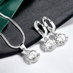 Silver Plated White CZ Stone-Studded Colorful Anti Tarnish Pendant Set