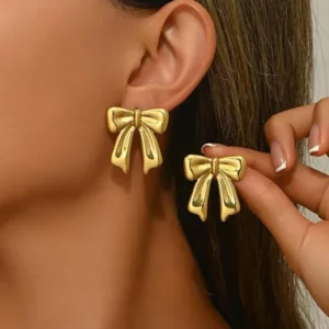 Gold Plated Anti Tarnish Stainless Steel Bow Themed Earrings Earrings