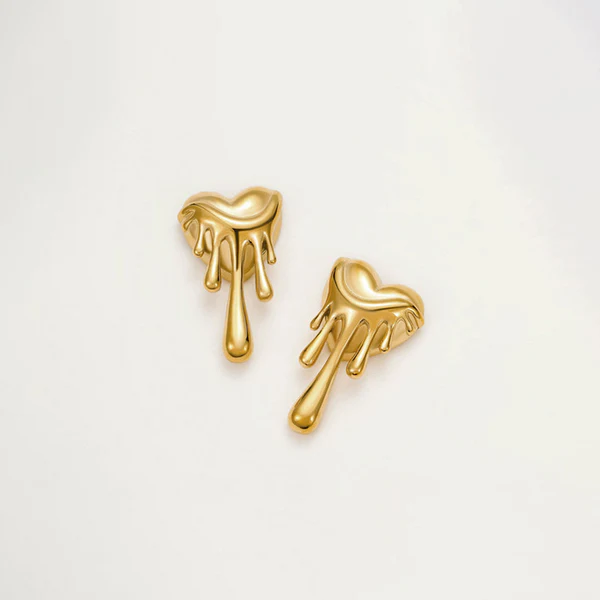 Gold Plated Anti Tarnish Stainless Steel Melted Hearts Drop Earrings - Image 6