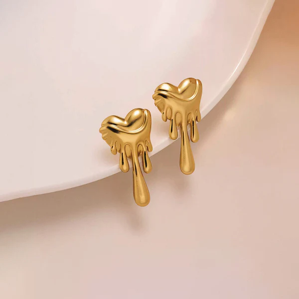 Gold Plated Anti Tarnish Stainless Steel Melted Hearts Drop Earrings - Image 4
