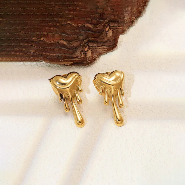 Gold Plated Anti Tarnish Stainless Steel Melted Hearts Drop Earrings - Image 3