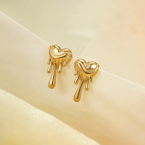 Gold Plated Anti Tarnish Stainless Steel Melted Hearts Drop Earrings - Image 2