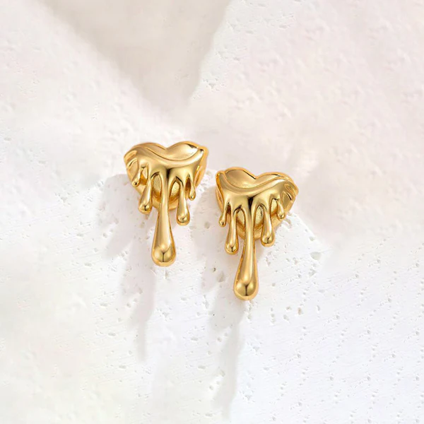 Gold Plated Anti Tarnish Stainless Steel Melted Hearts Drop Earrings - Image 10