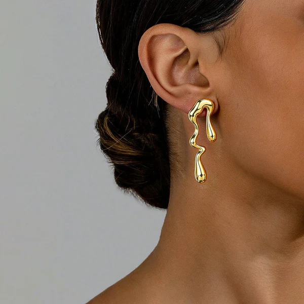 Gold Plated Anti Tarnish Stainless Steel Quirky Drop Earrings