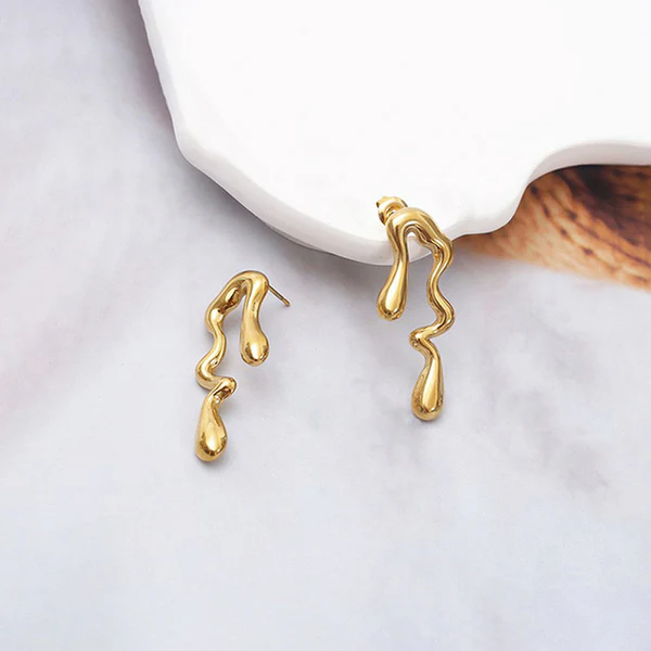 Gold Plated Anti Tarnish Stainless Steel Quirky Drop Earrings - Image 4