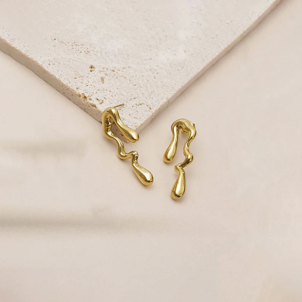Gold Plated Anti Tarnish Stainless Steel Quirky Drop Earrings - Image 5