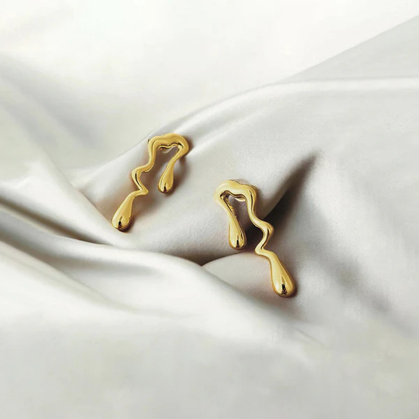 Gold Plated Anti Tarnish Stainless Steel Quirky Drop Earrings - Image 6