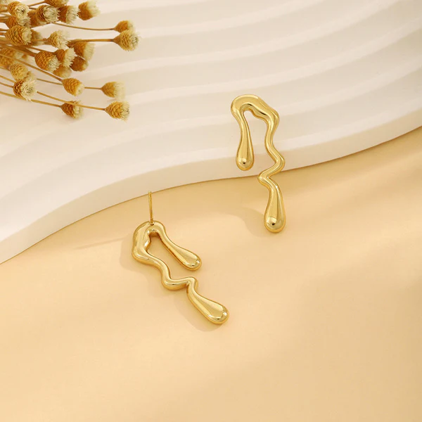 Gold Plated Anti Tarnish Stainless Steel Quirky Drop Earrings - Image 7