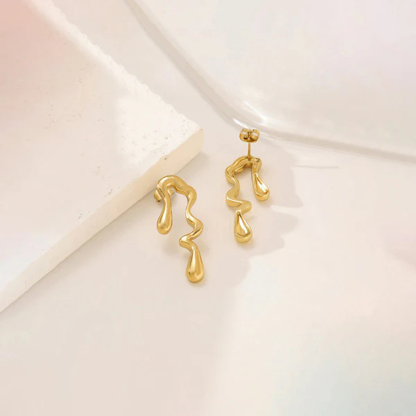 Gold Plated Anti Tarnish Stainless Steel Quirky Drop Earrings - Image 8