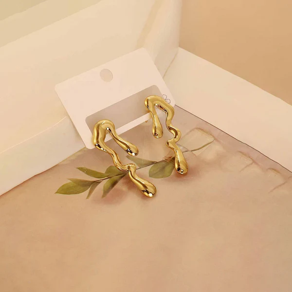 Gold Plated Anti Tarnish Stainless Steel Quirky Drop Earrings - Image 9
