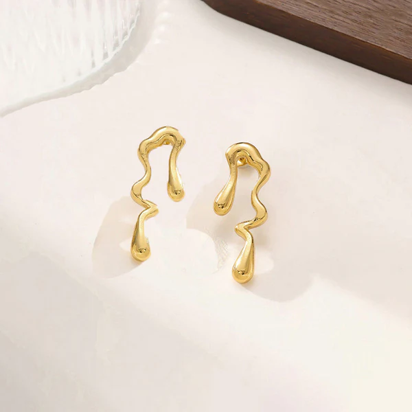 Gold Plated Anti Tarnish Stainless Steel Quirky Drop Earrings - Image 2