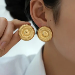 Gold Plated Anti Tarnish Stainless Steel Contemporary Stud Earrings