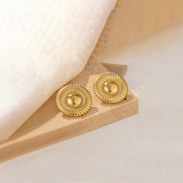 Gold Plated Anti Tarnish Stainless Steel Contemporary Stud Earrings - Image 4