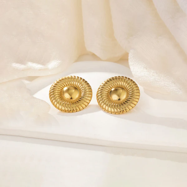 Gold Plated Anti Tarnish Stainless Steel Contemporary Stud Earrings - Image 2