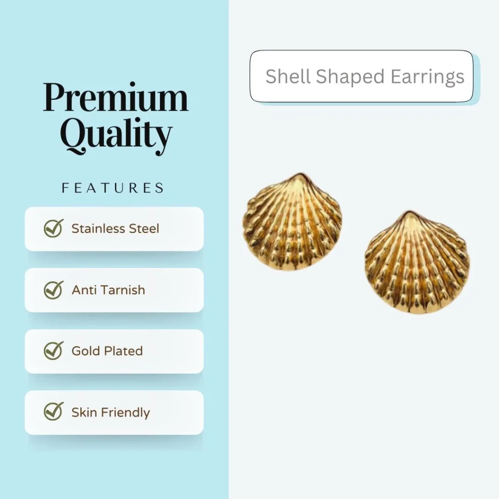 Gold Plated Anti Tarnish Stainless Steel Shell Shaped Stud Earrings