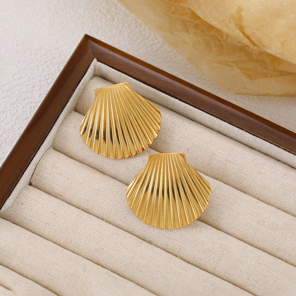 Gold Plated Anti Tarnish Stainless Steel Shell Shaped Stud Earrings - Image 6