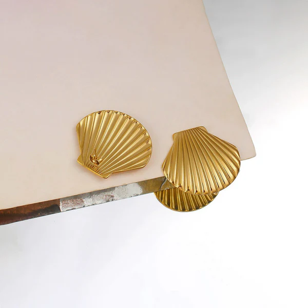 Gold Plated Anti Tarnish Stainless Steel Shell Shaped Stud Earrings - Image 5