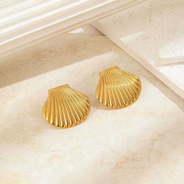 Gold Plated Anti Tarnish Stainless Steel Shell Shaped Stud Earrings - Image 4
