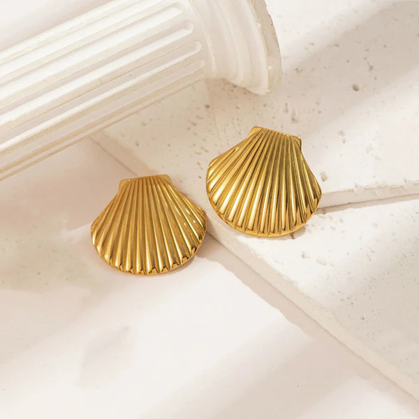 Gold Plated Anti Tarnish Stainless Steel Shell Shaped Stud Earrings - Image 3