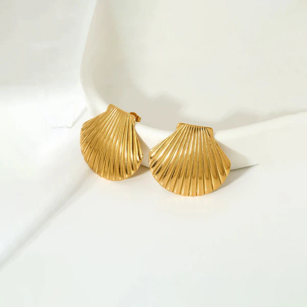 Gold Plated Anti Tarnish Stainless Steel Shell Shaped Stud Earrings - Image 2