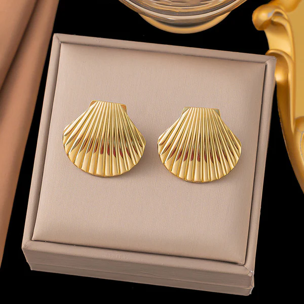 Gold Plated Anti Tarnish Stainless Steel Shell Shaped Stud Earrings - Image 8