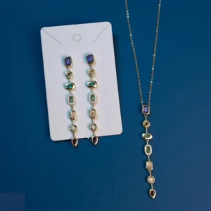 Gold-Plated Anti Tarnish Stainless Steel American Diamond Multi Color AD Earrings and Necklace set for women & Girls