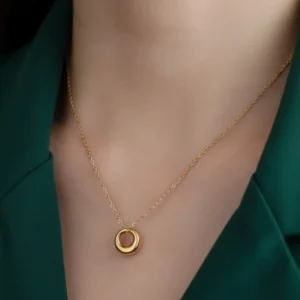 Gold Plated Minimalist Open Circle Pendant Necklace | Anti-Tarnish Stainless Steel Jewelry