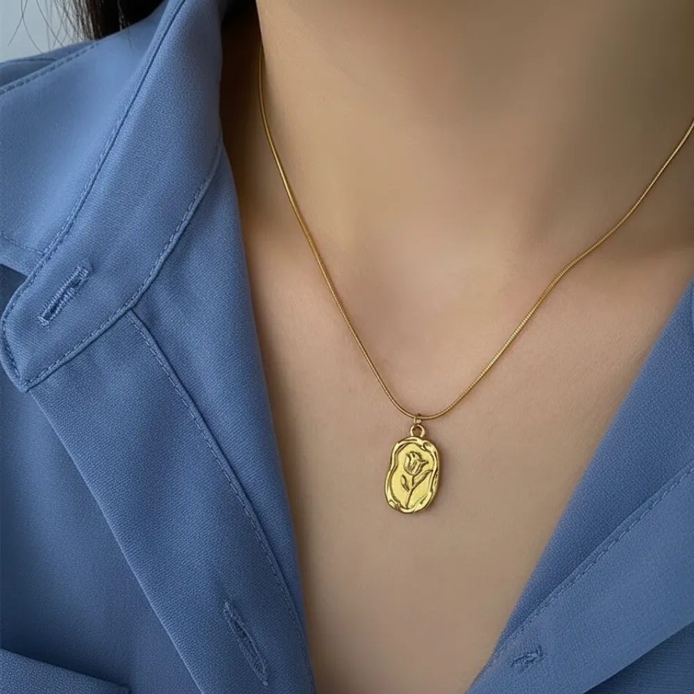 Anti Tarnish Gold Plated Rose Flower Chain Pendant for women and Girls