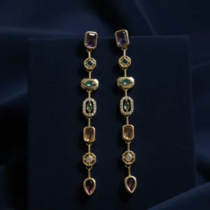 Anti Tarnish 18k Gold Plated Dangler Earrings for Women & Girls | Multi Color Rainbow Zircon Stones | Hypoallergenic Sparkly Drop Earrings for Festive, Party and Wedding Wear