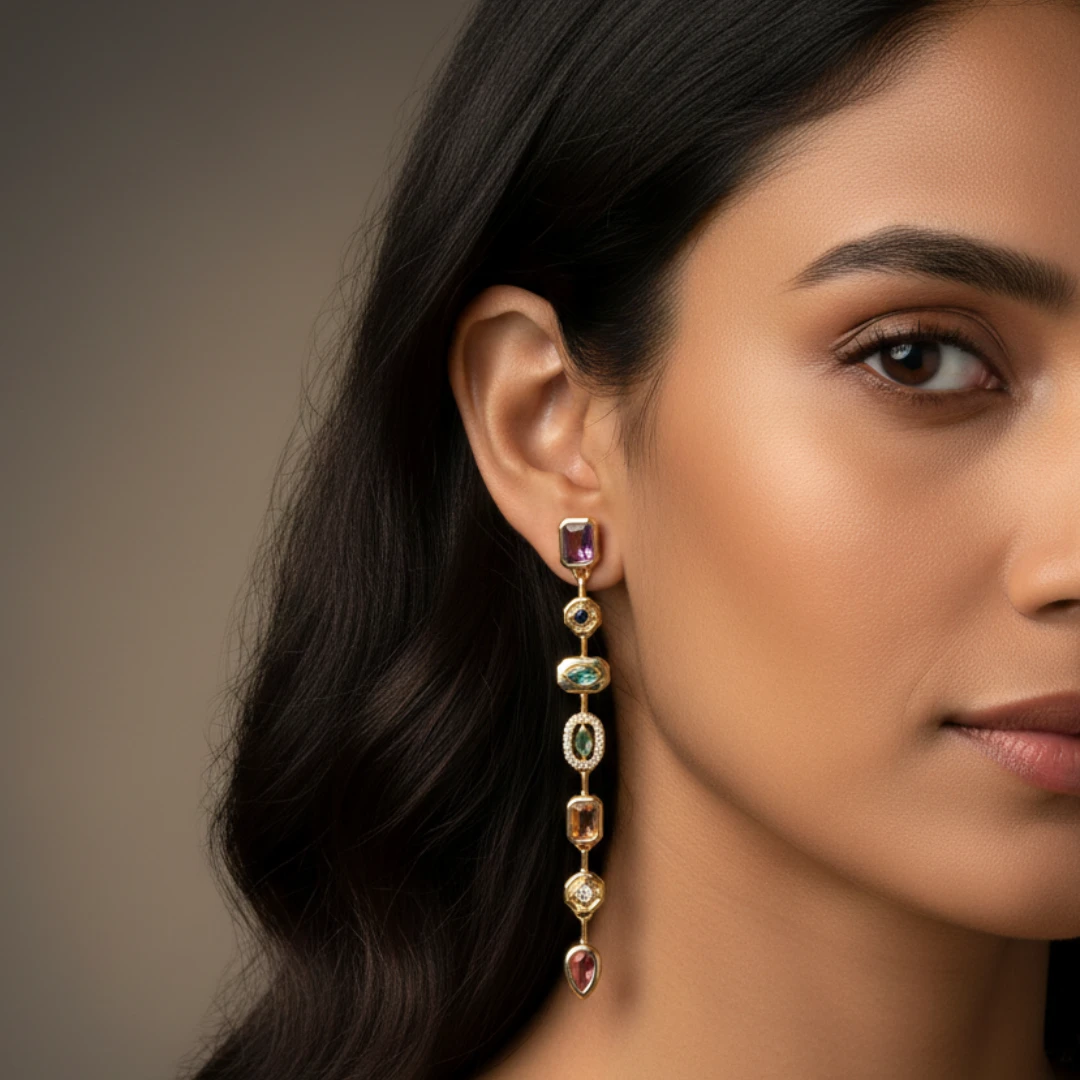 Anti Tarnish 18k Gold Plated Dangler Earrings for Women & Girls | Multi Color Rainbow Zircon Stones | Hypoallergenic Sparkly Drop Earrings for Festive, Party and Wedding Wear - Image 4