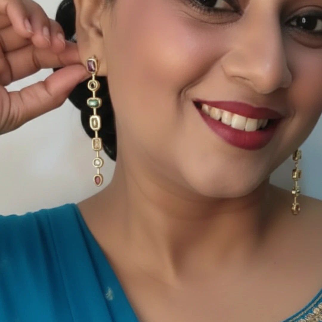 Anti Tarnish 18k Gold Plated Dangler Earrings for Women & Girls | Multi Color Rainbow Zircon Stones | Hypoallergenic Sparkly Drop Earrings for Festive, Party and Wedding Wear - Image 3