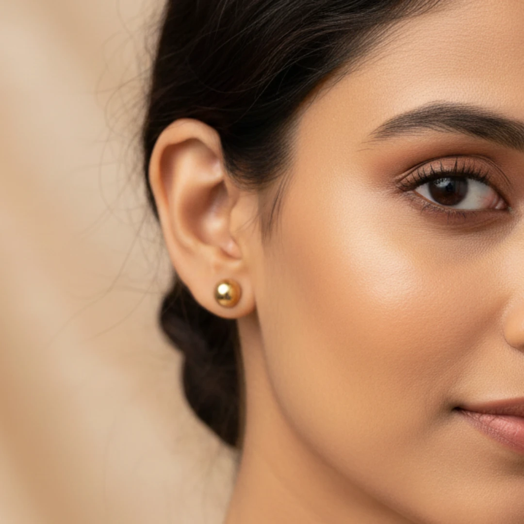 Anti-Tarnish Gold Plated Stainless Steel Flat Snake Chain and Half Round Stud Earrings Set - Image 5